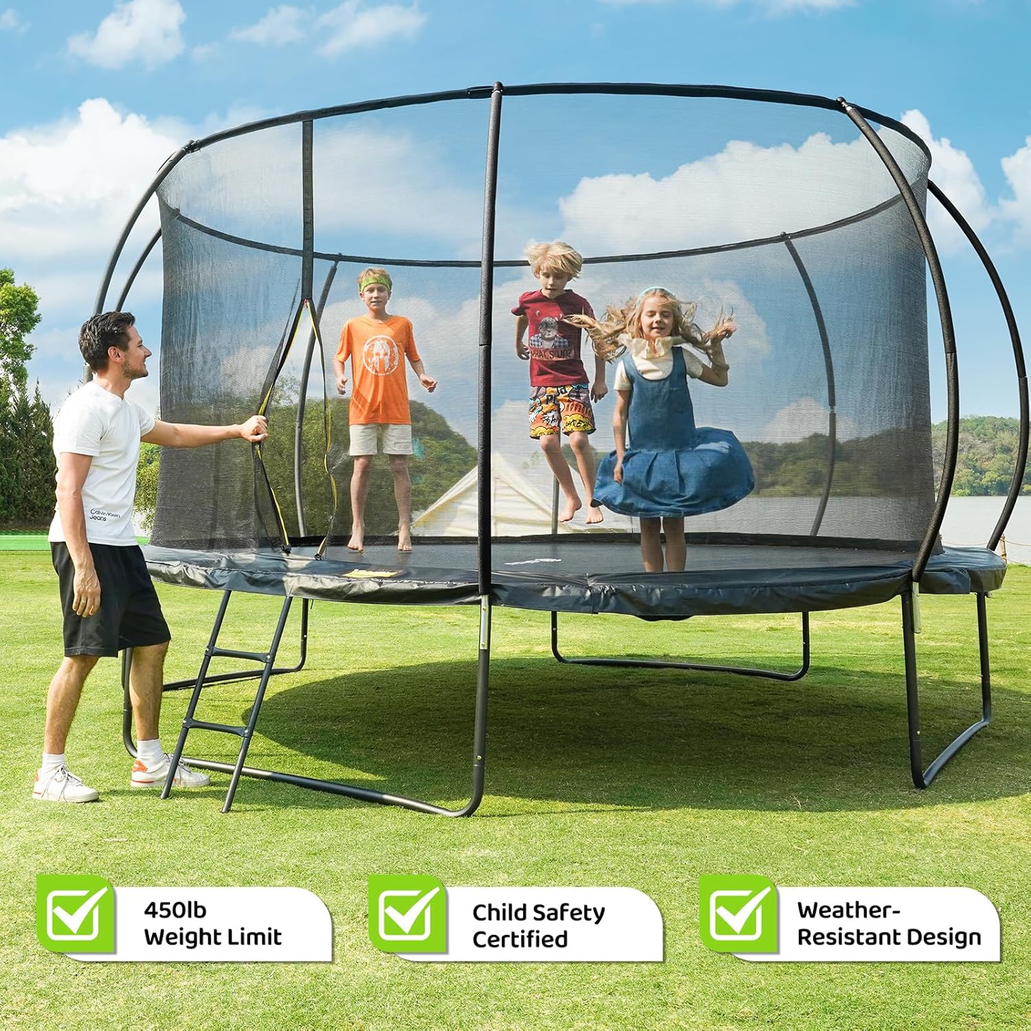 Gigu 10FT 12FT 14FT Recreational Trampolines with Enclosure Net and Ladder Anti-Rust Coating