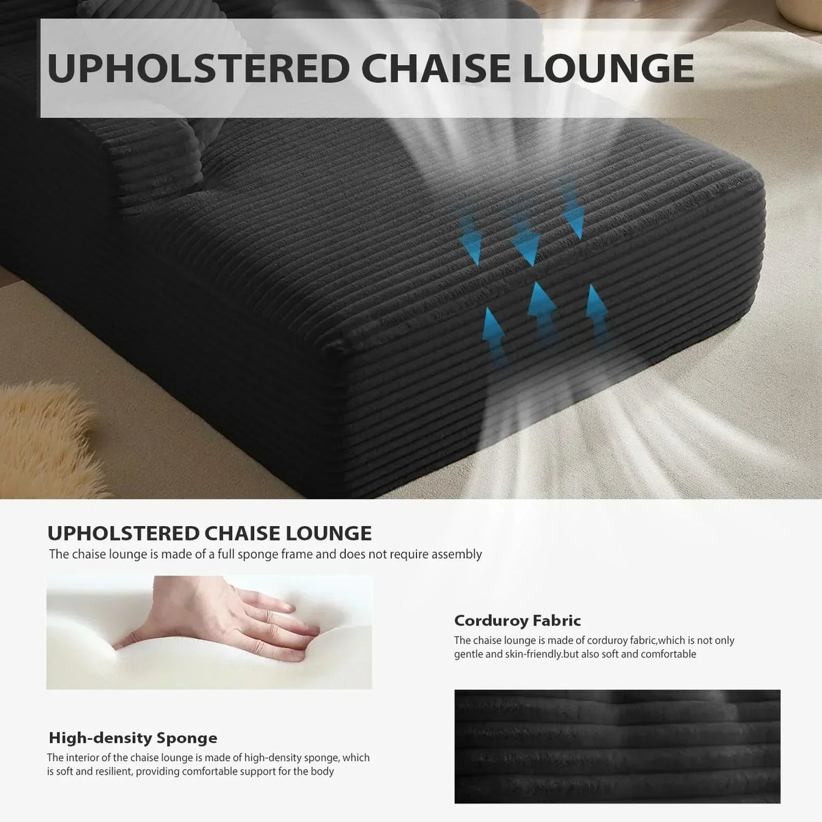 50-inch indoor recliner oversized corduroy upholstered boneless sofa bed deep sleeper sofa