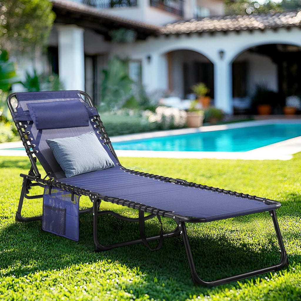 Unovivy Outdoor Chaise Lounge Chairs Portable Folding Pool Lounge Chair with Reclining Back