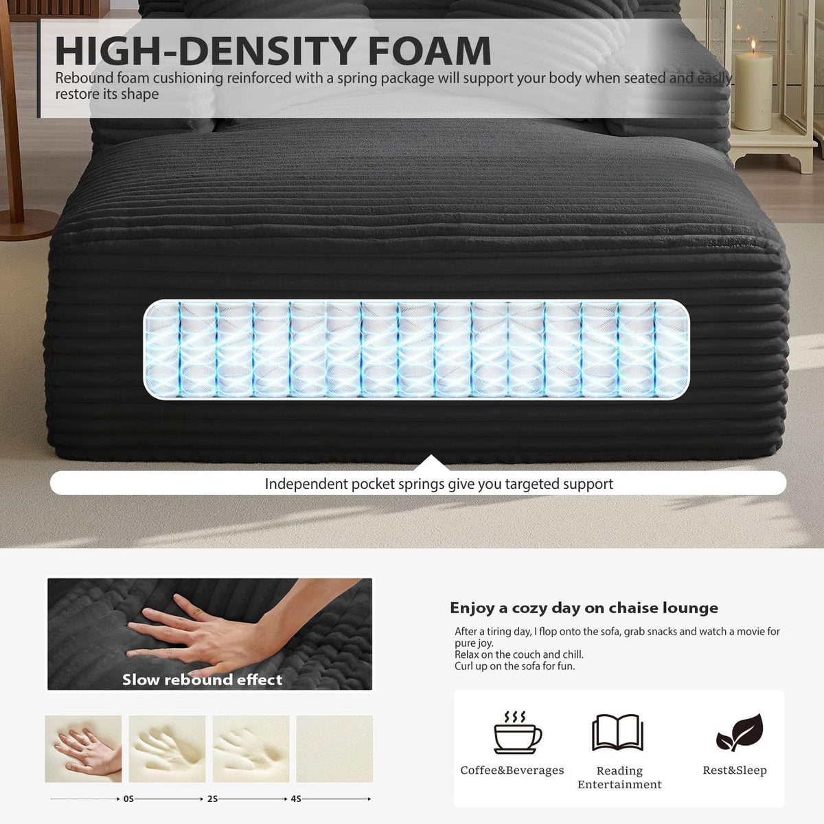 50-inch indoor recliner oversized corduroy upholstered boneless sofa bed deep sleeper sofa