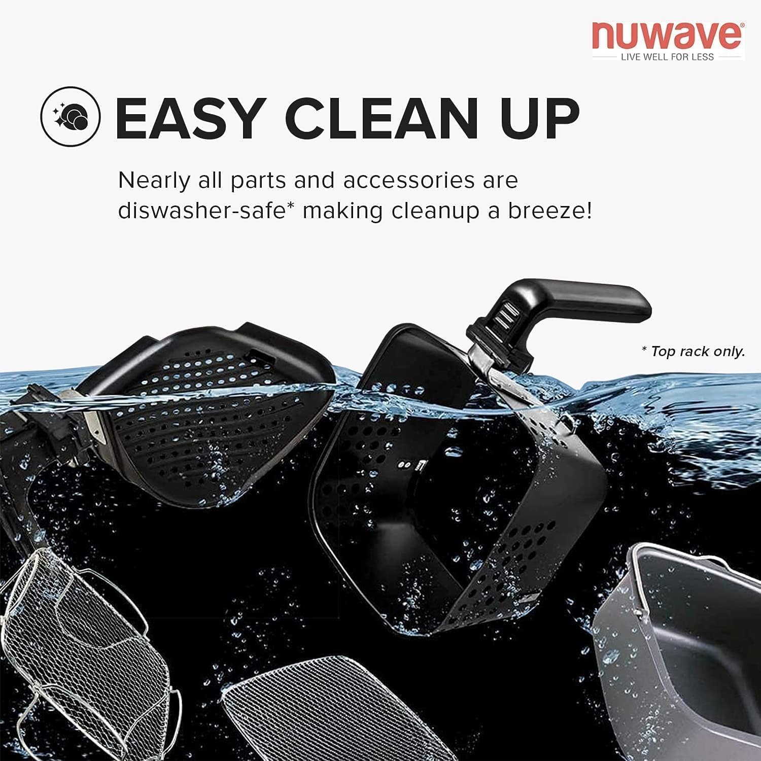 Nuwave Brio 15.5Qt Air Fryer/Oven quickly reheats, bakes, and dehydrates food with a temperature control range of 50��-425��F 1800W.