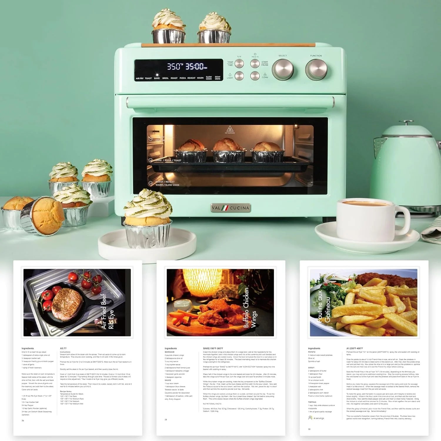 Infrared Heating Air Fryer Toaster Oven, Extra Large Countertop Convection Oven 10-in-1 Combo, 6-Slice Toast, Enamel Baking Pan Easy Clean with Recipe Book, Black Matte Stainless Steel