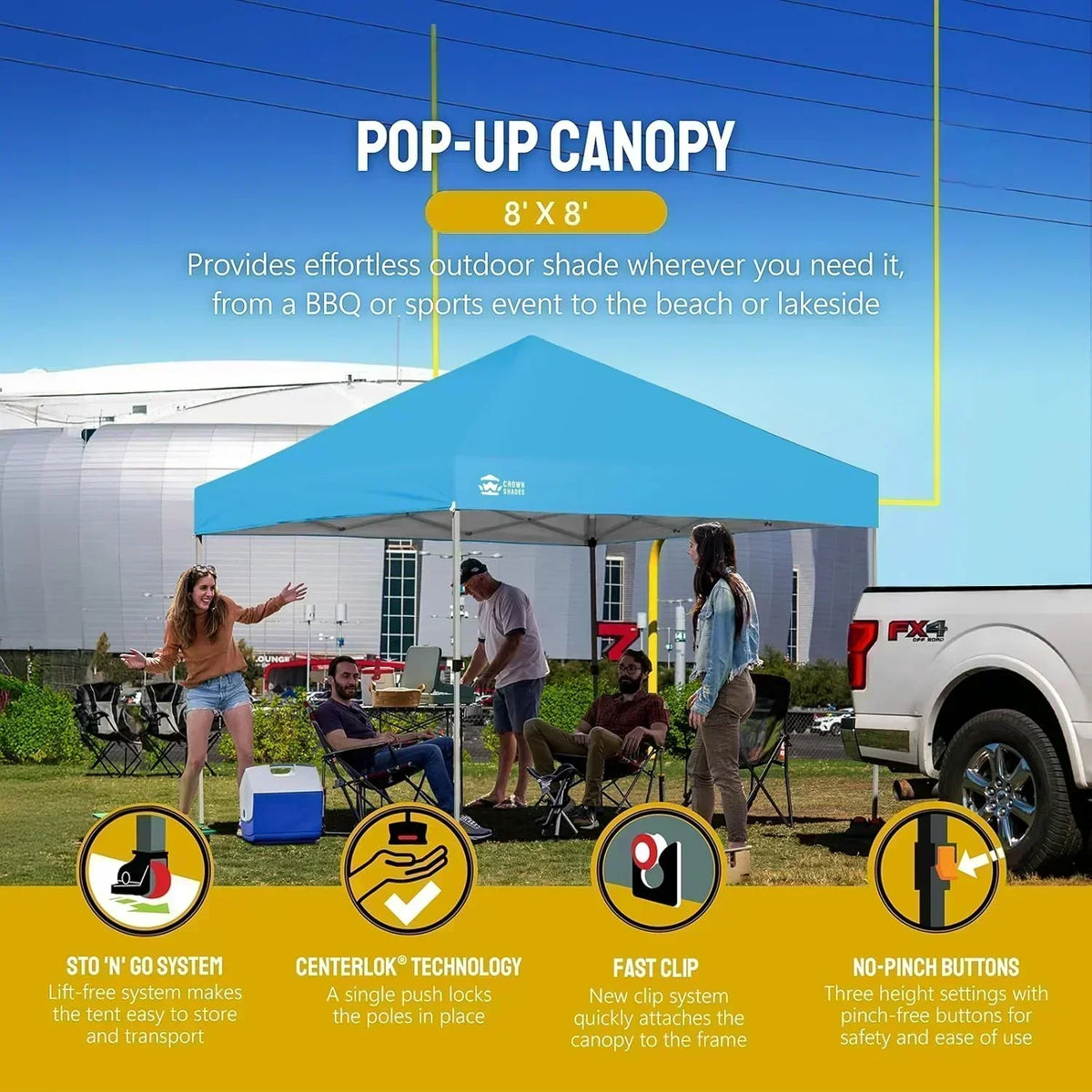 10x10 Pop-Up Awning One-Click Installation Beach Tent Outdoor Sunshade Silver Coated Top