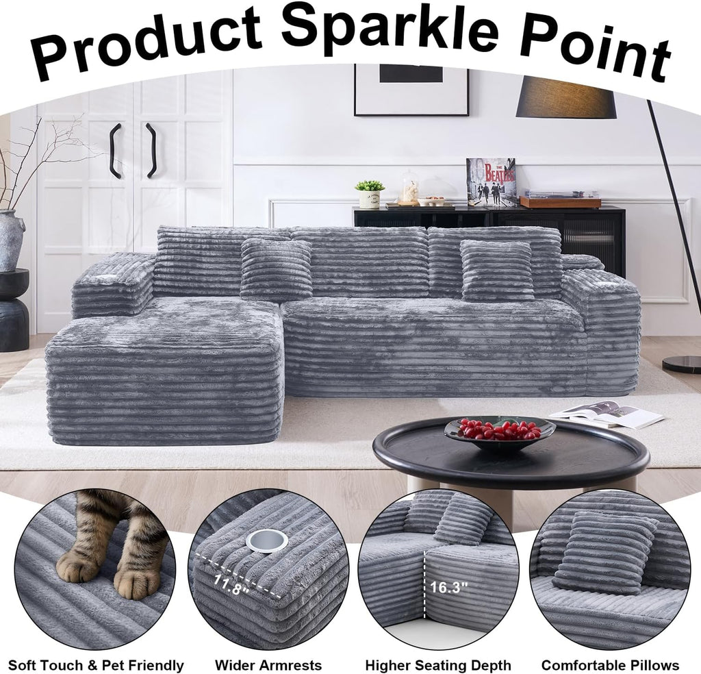 Cloud section sofa with L-shaped recliner modern modular sofa built-in cup holder