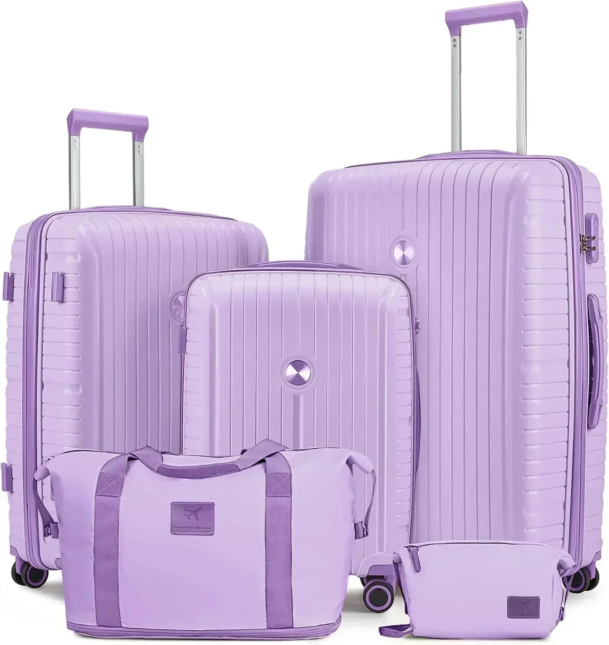 5-piece PP hardshell lightweight travel carry-on luggage set with dual spinner wheels
