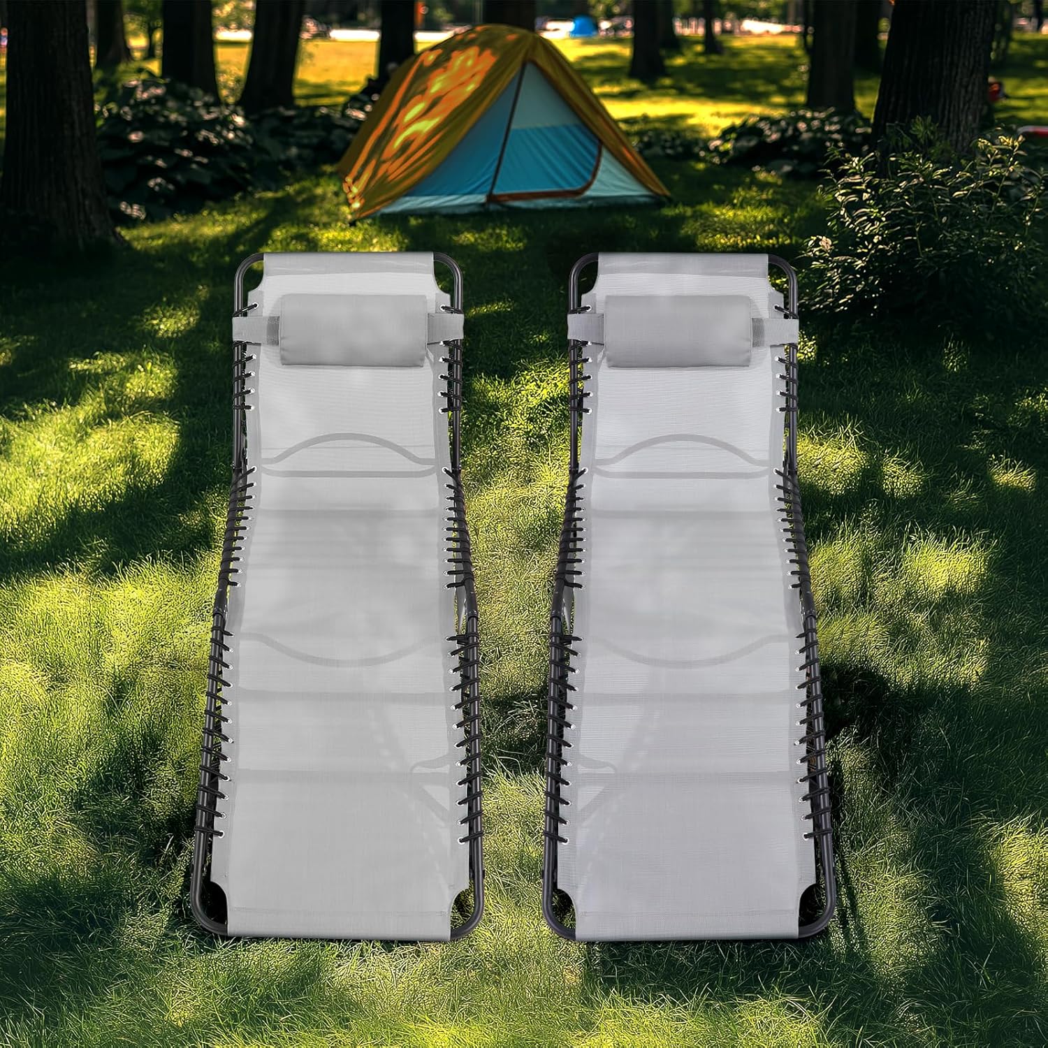 Unovivy Outdoor Chaise Lounge Chairs Portable Folding Pool Lounge Chair with Reclining Back