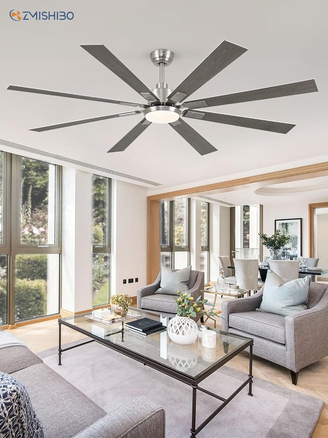 ZMISHIBO 72 inch Large Ceiling Fans with Lights and Remote, Indoor/Outdoor Black Modern Ceiling Fan for Kitchen Living Room Patio, 6 Speed Reversible Quiet DC Motor, 3 CCT, Dual Finish 8 Blades