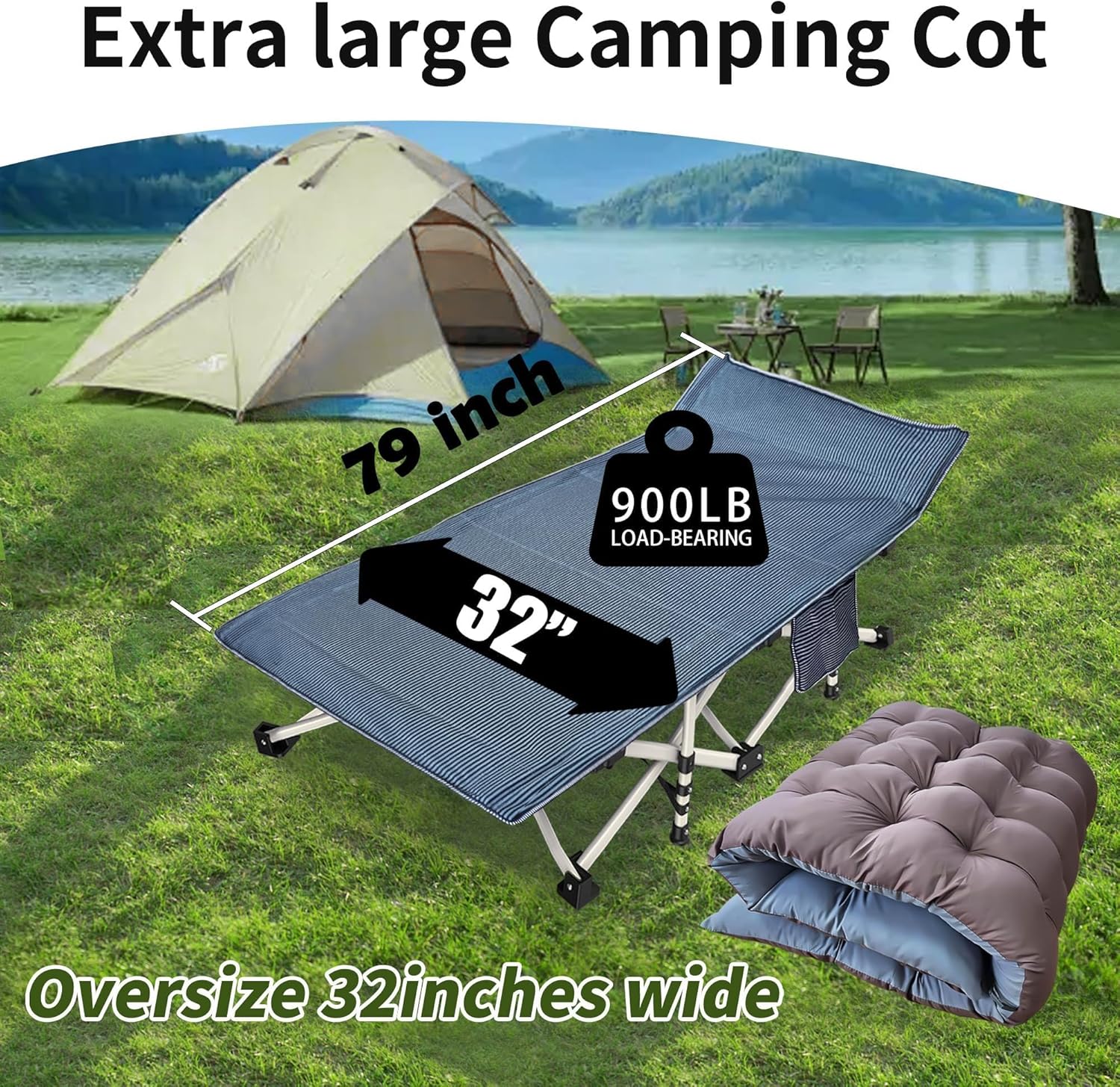 2 Pack Camping Cot with Mattress Comfortable Sleeping Cot Camping Cots for Adults 2 Person Folding Cot Heavy Duty Cots for Sleeping with Carry Bag Outdoor Indoor Home Vacation