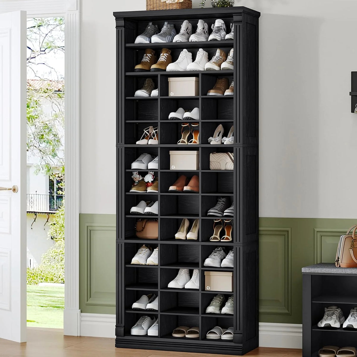 13 Tiers Shoe Storage Cabinet, Tall Shoe Cabinet with Cubby, Wooden Shoes Organizer