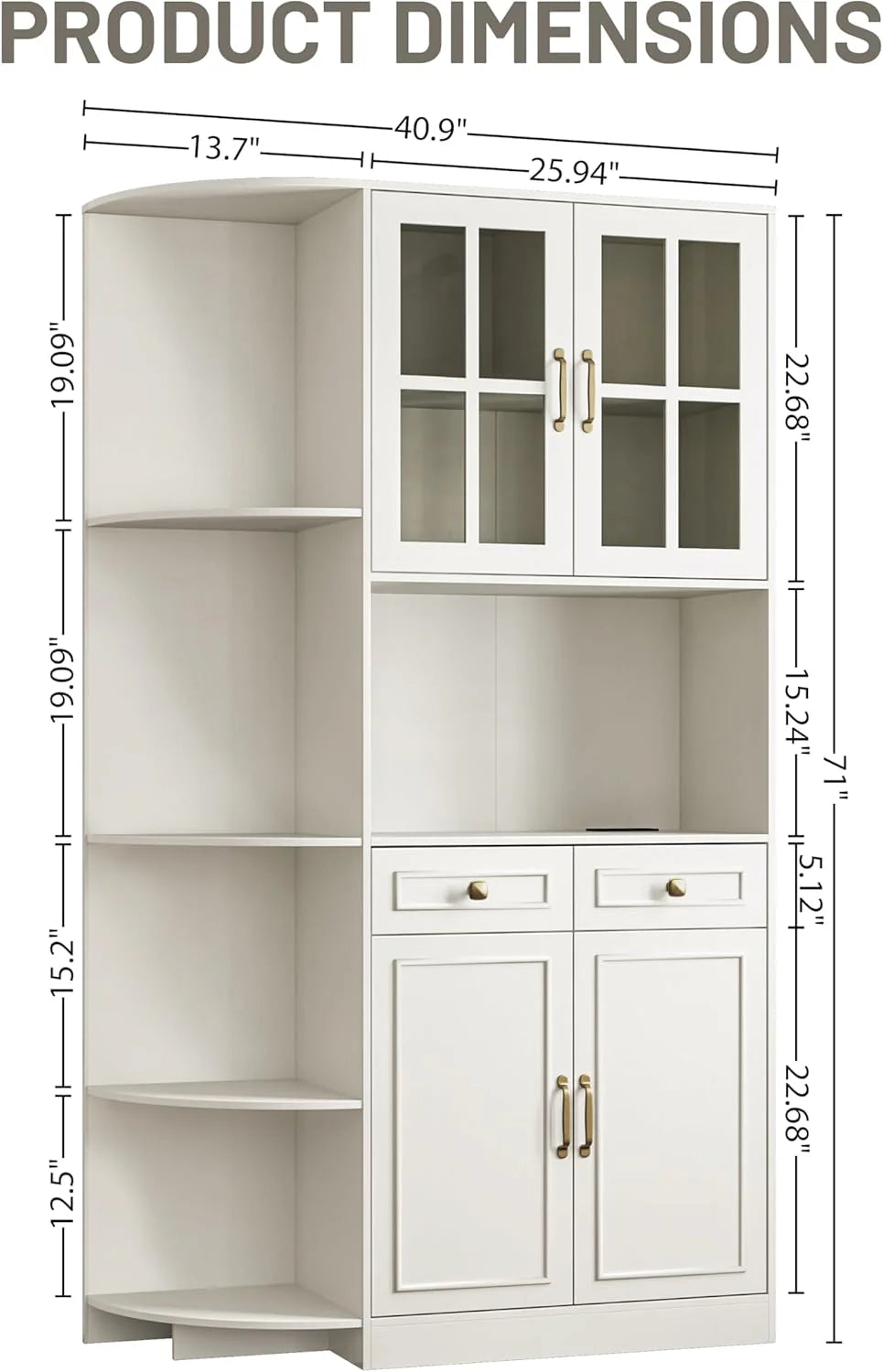 Kitchen Hutch Pantry Cabinet 71 Tall with Glass Doors