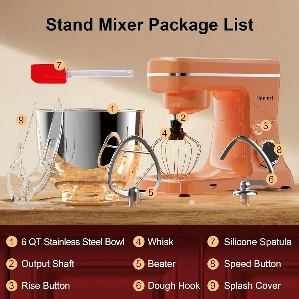 10-Speed Stand Mixer with 8-in-1 Splash Guard Tilt Head 6-Quart Stainless Steel Bowl