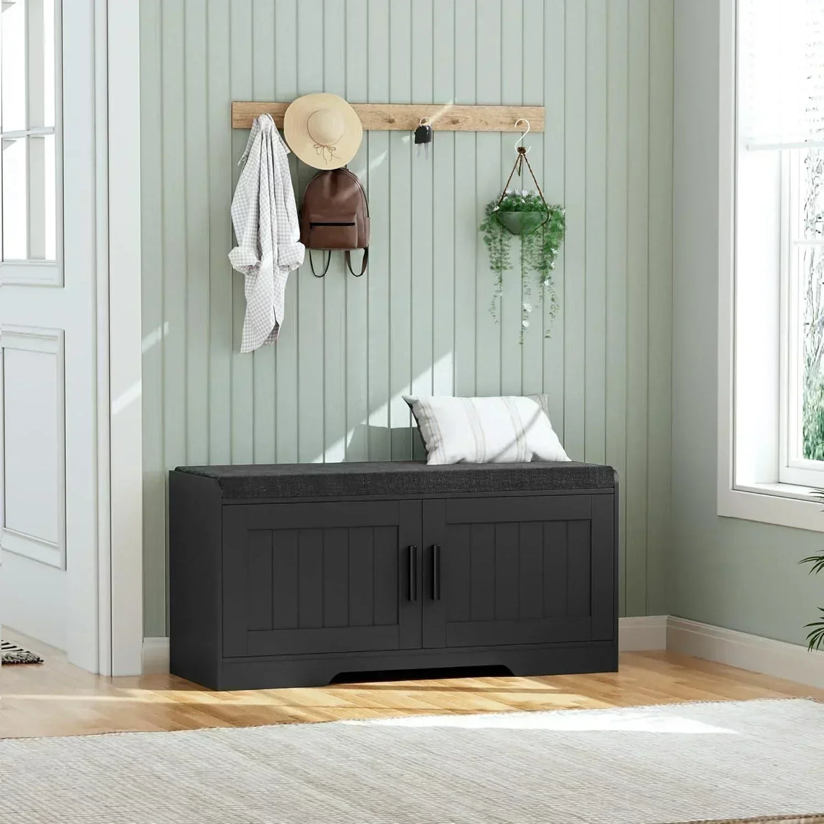 2-Tier Storage Bench Shoe Bench with Thickened Padded Seat Cushion Entryway Bench