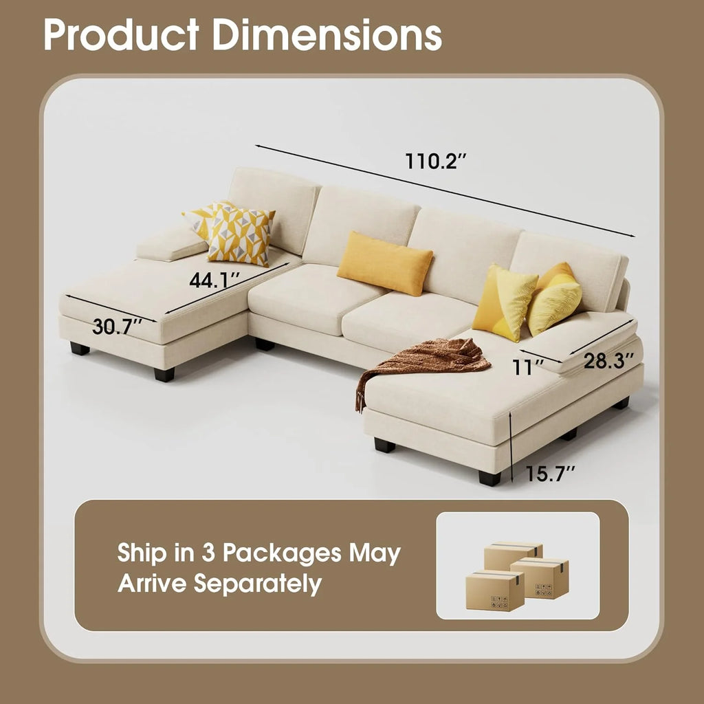 Furmax Sectional Couches for Living Room U-Shaped Sofa Couch Linen Fabric 4 Seat Sofa Set