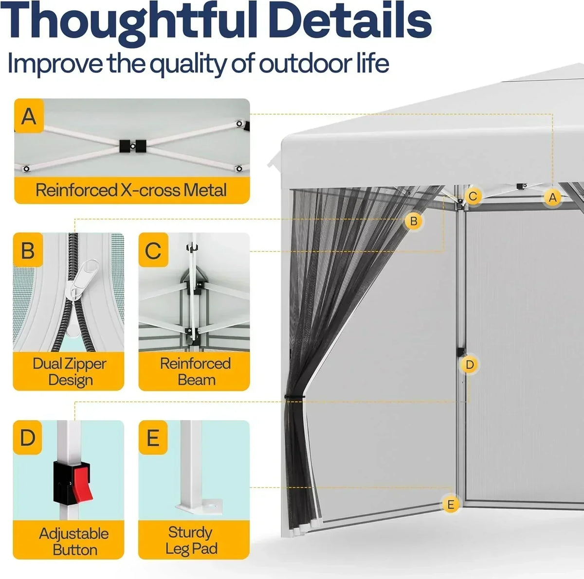 10x10ft Easy Pop-Up Canopy Outdoor Screen Tent with Mosquito Netting 2 Zipper Doors Roller Bag