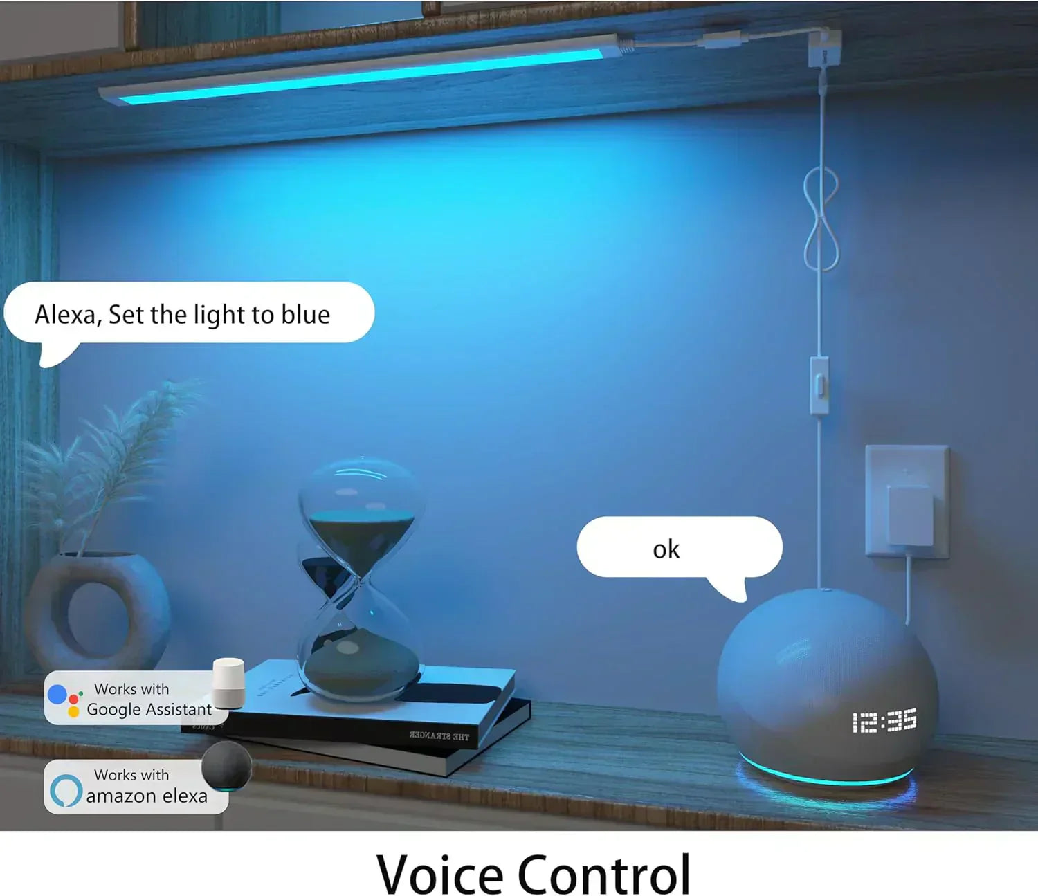 Smart under-cabinet lighting strip white and color-changing dimmable