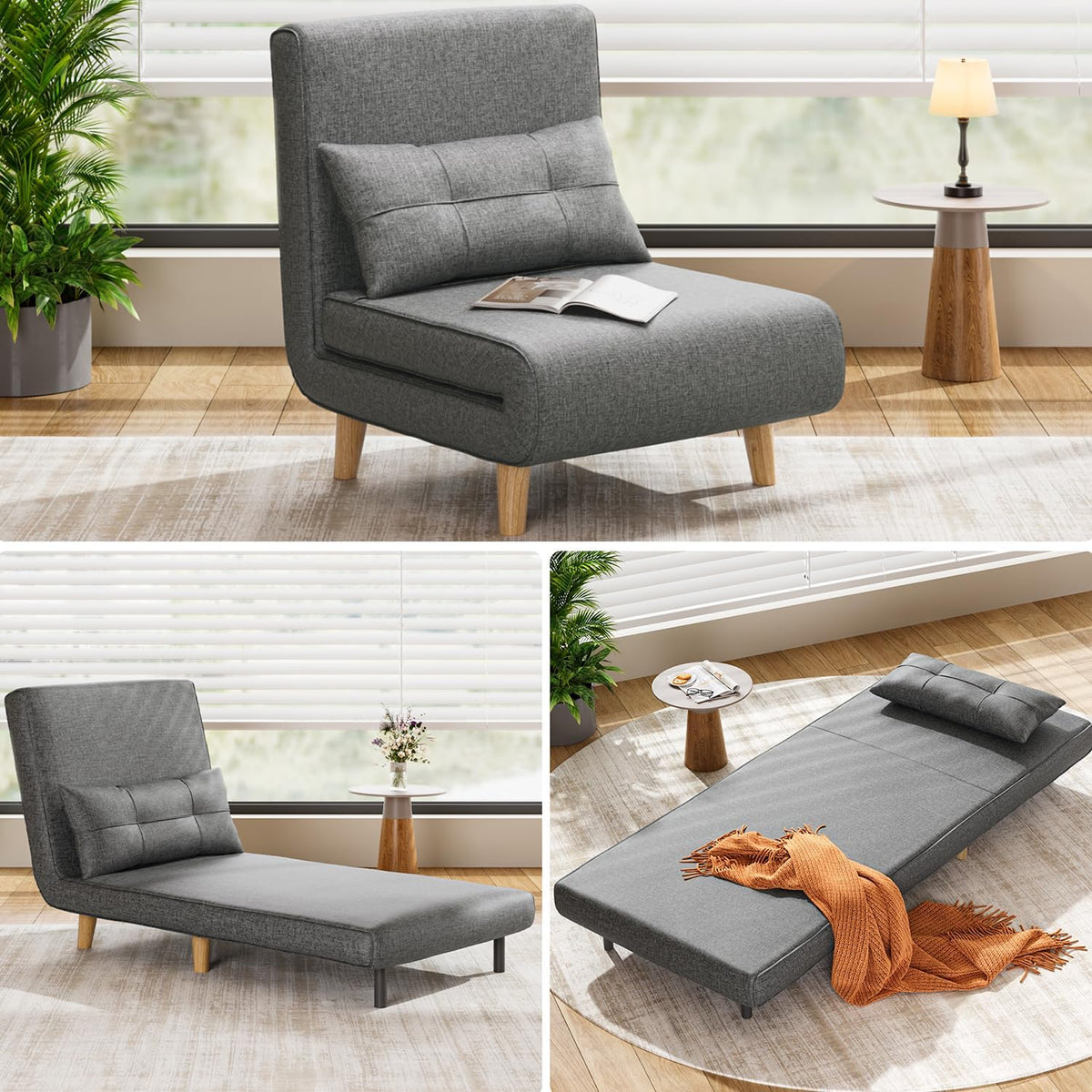3-in-1 sleeper chair bed convertible chair bed futon sofa with adjustable backrest