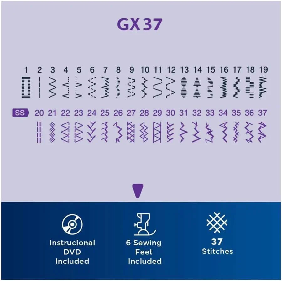 Sewing Machine GX37 37 Built-in Stitches 6 Included Sewing Feet