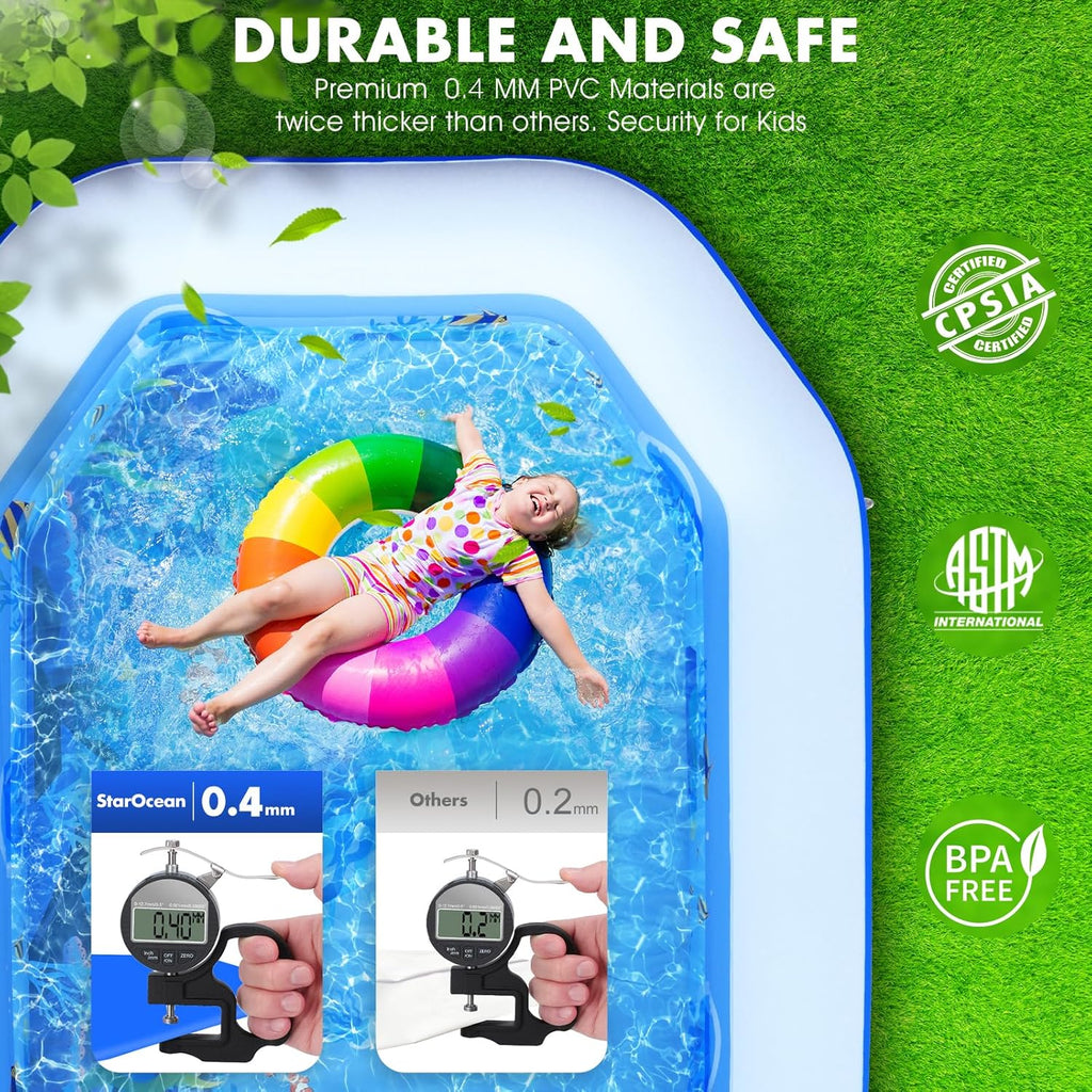 Inflatable Pool with Canopy, Large Inflatable Swimming Pool for Kids,Adult, Blow Up Pools with Seats,Backrest.Durable Thickened Inflatable Family Pools for Backyard,118x75x22-Dark Blue