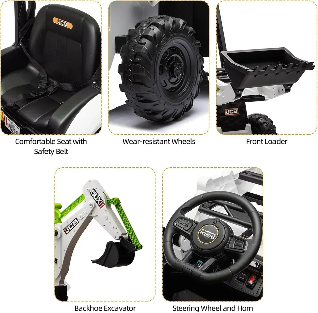 12V JCB Ride On Excavator Ride on Toys for Kids 4-8 Electric Car for Kids with Tractor