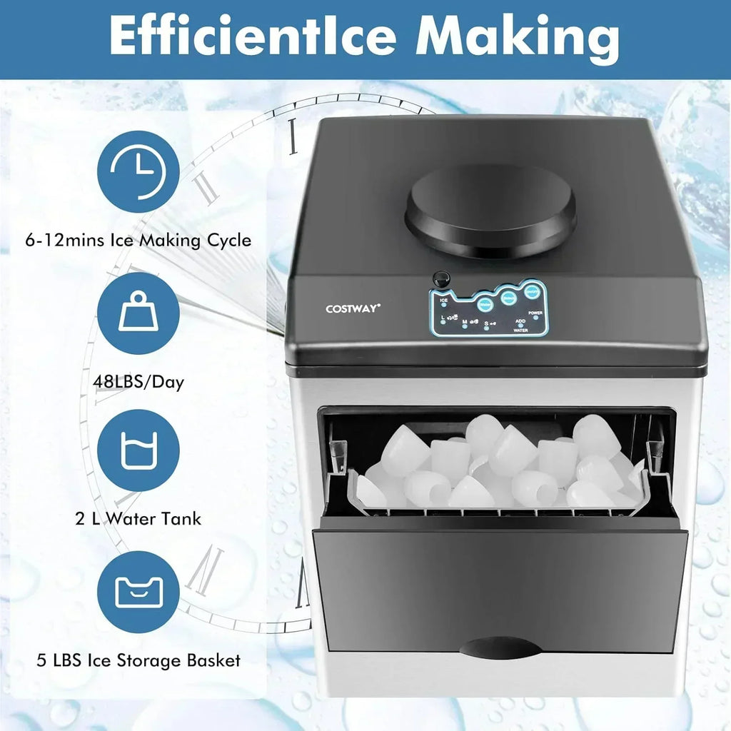 COSTWAY Countertop Ice Maker with Water Dispenser 3 Sizes Bullet Shaped Ice 48lbs/Day