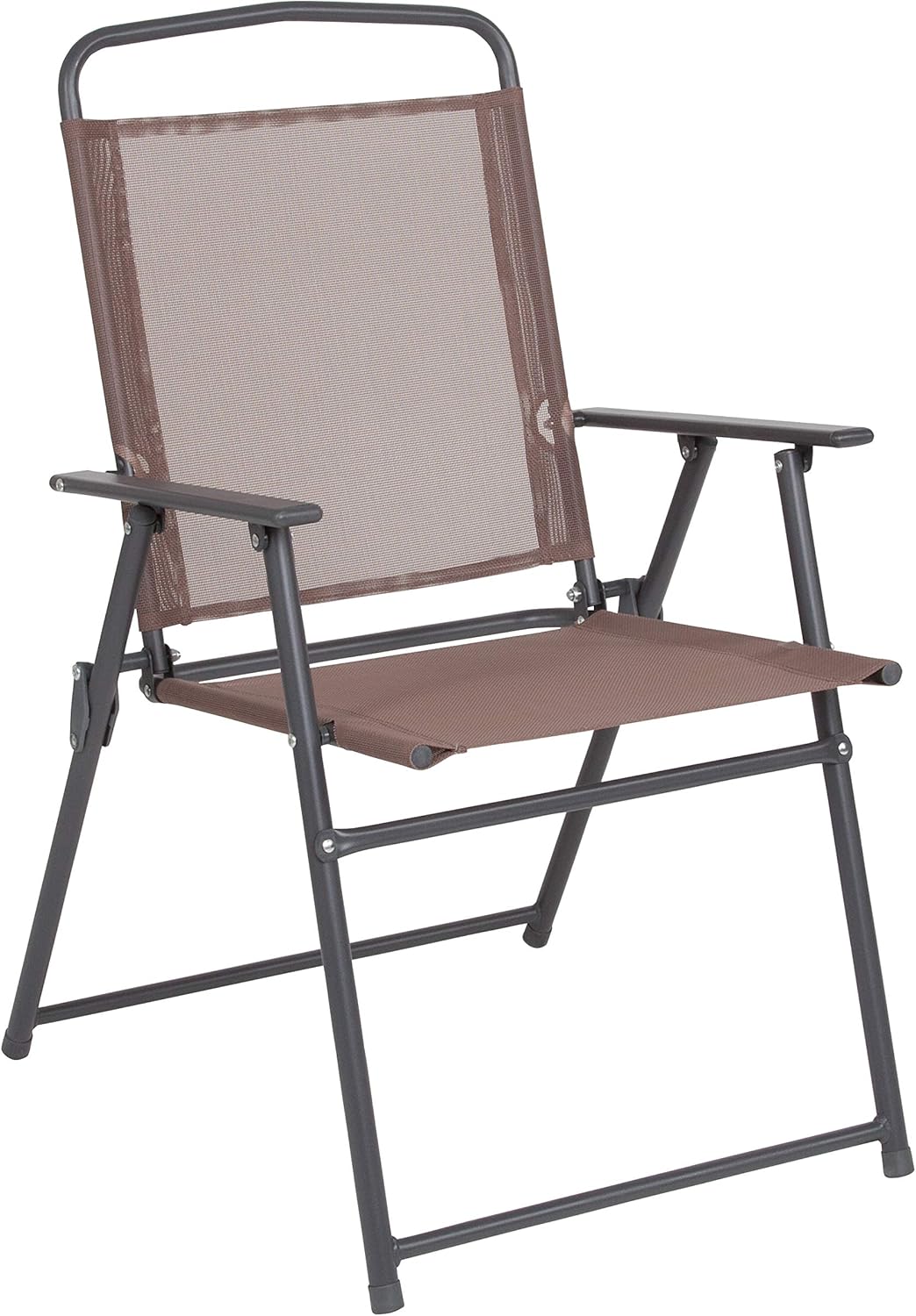 EMMA + OLIVER 6 Piece Brown Patio Garden Set with Umbrella Table Set of 4 Folding Chairs