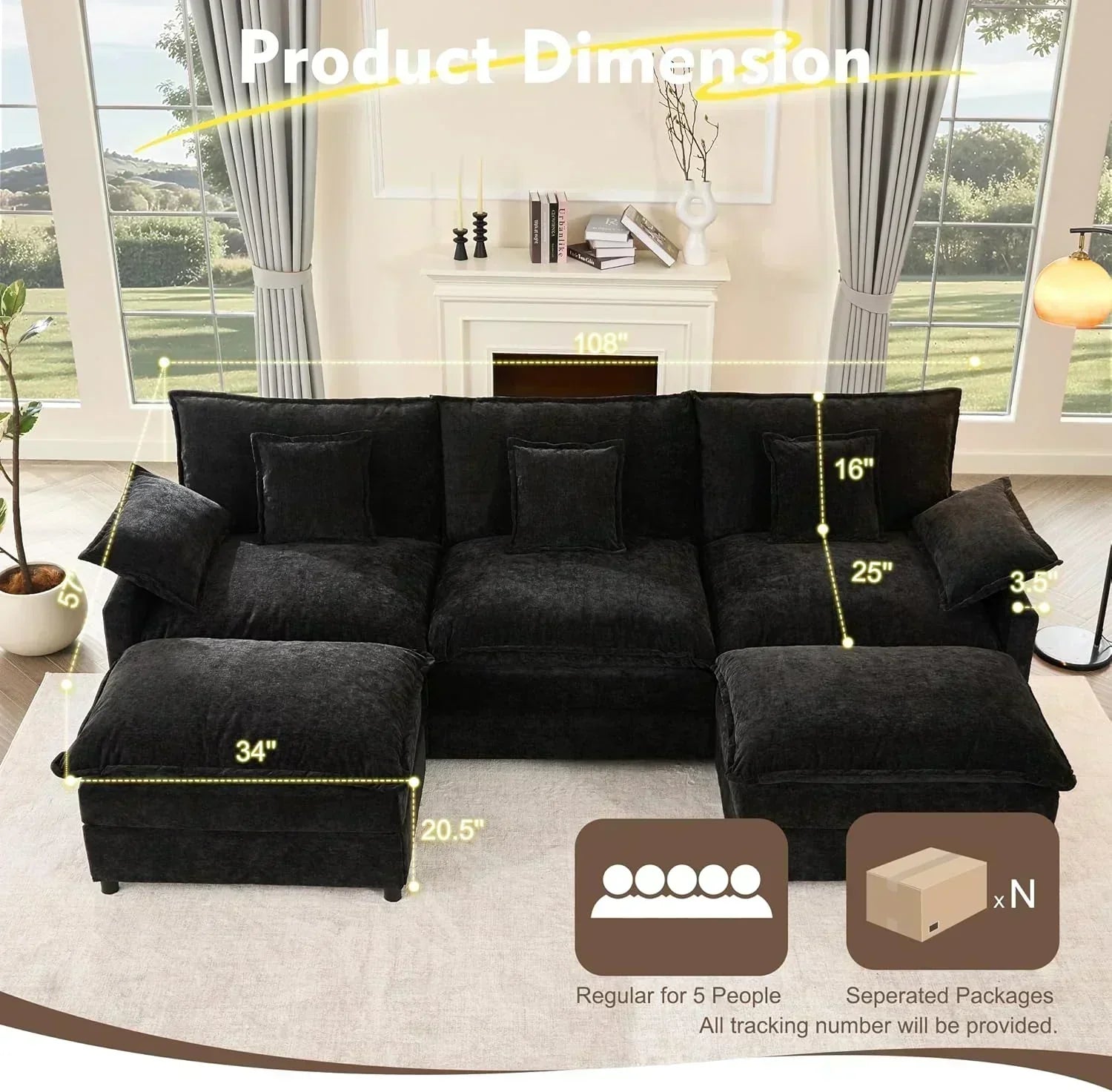 108 U-shaped sofa modular sofa three-seater comfortable cloud sofa