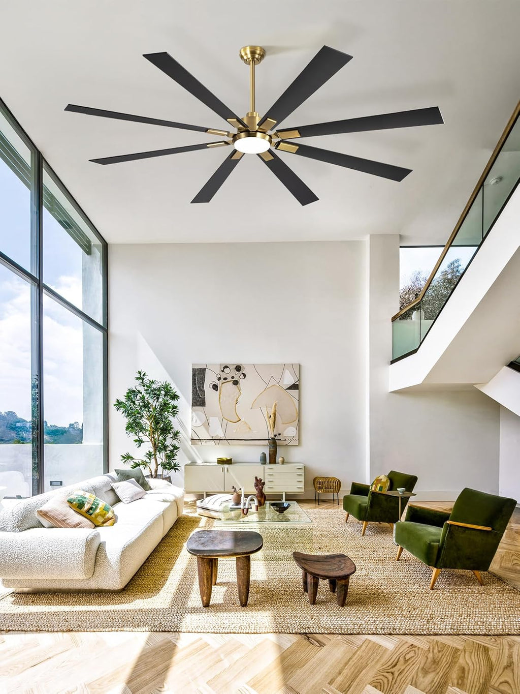 ZMISHIBO 72 inch Large Ceiling Fans with Lights and Remote, Indoor/Outdoor Black Modern Ceiling Fan for Kitchen Living Room Patio, 6 Speed Reversible Quiet DC Motor, 3 CCT, Dual Finish 8 Blades
