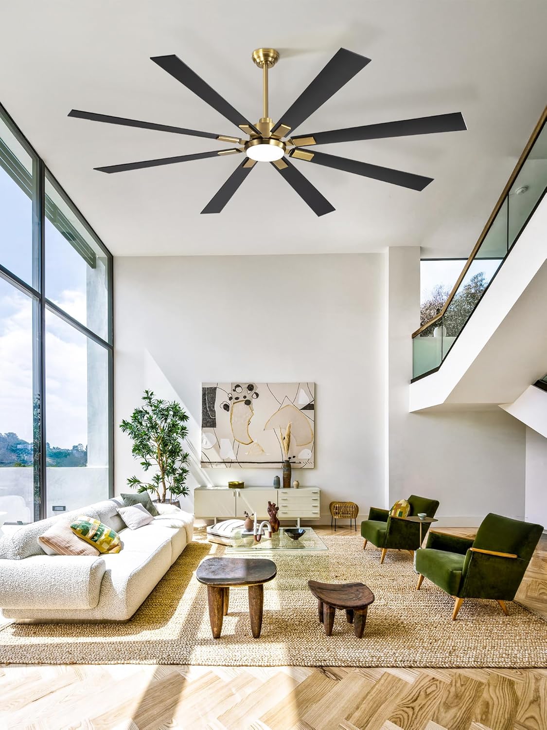 ZMISHIBO 72 inch Large Ceiling Fans with Lights and Remote, Indoor/Outdoor Black Modern Ceiling Fan for Kitchen Living Room Patio, 6 Speed Reversible Quiet DC Motor, 3 CCT, Dual Finish 8 Blades