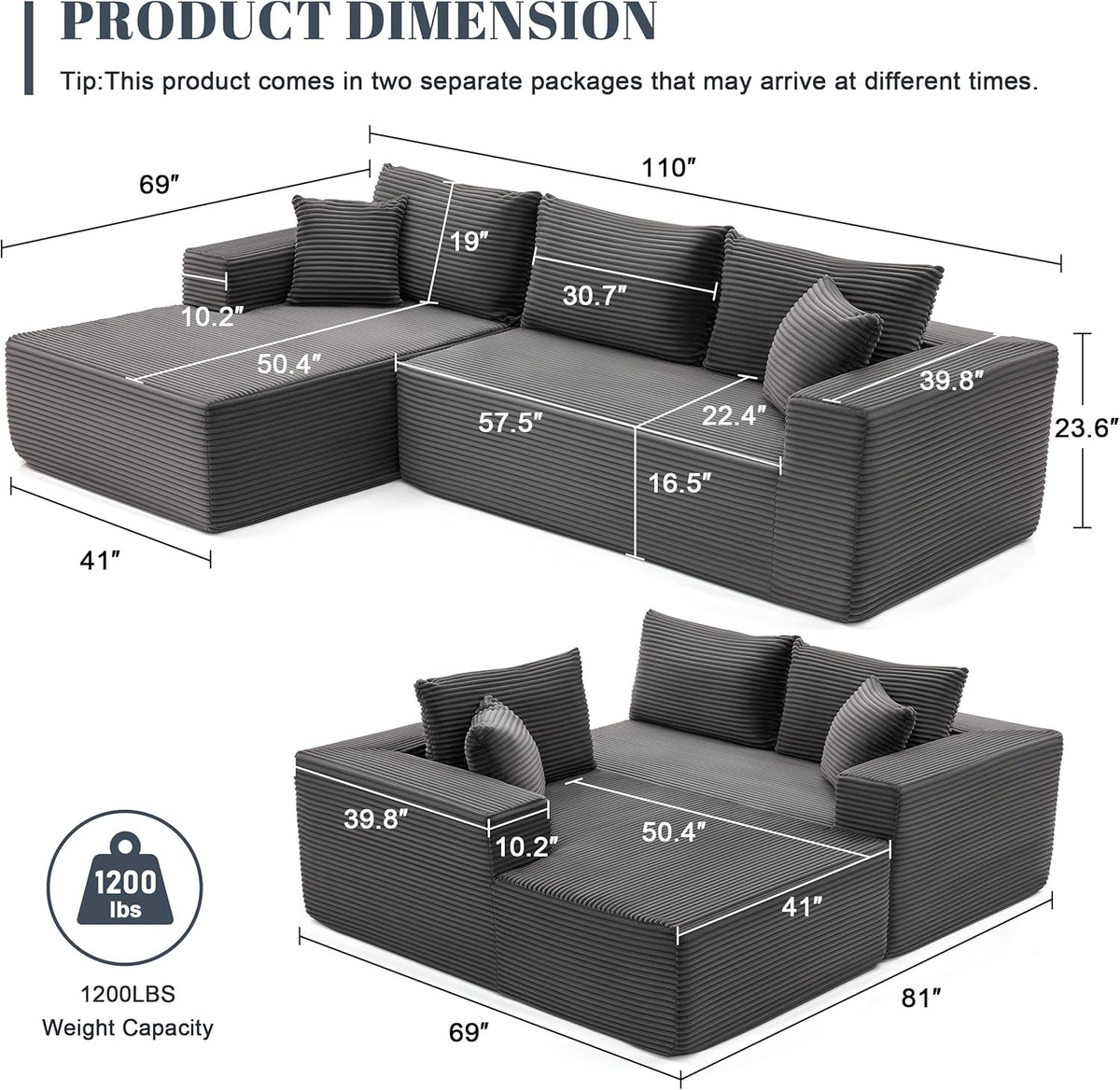 110-inch cloud sofa boneless sofa in the living room modular sofa with deep seats