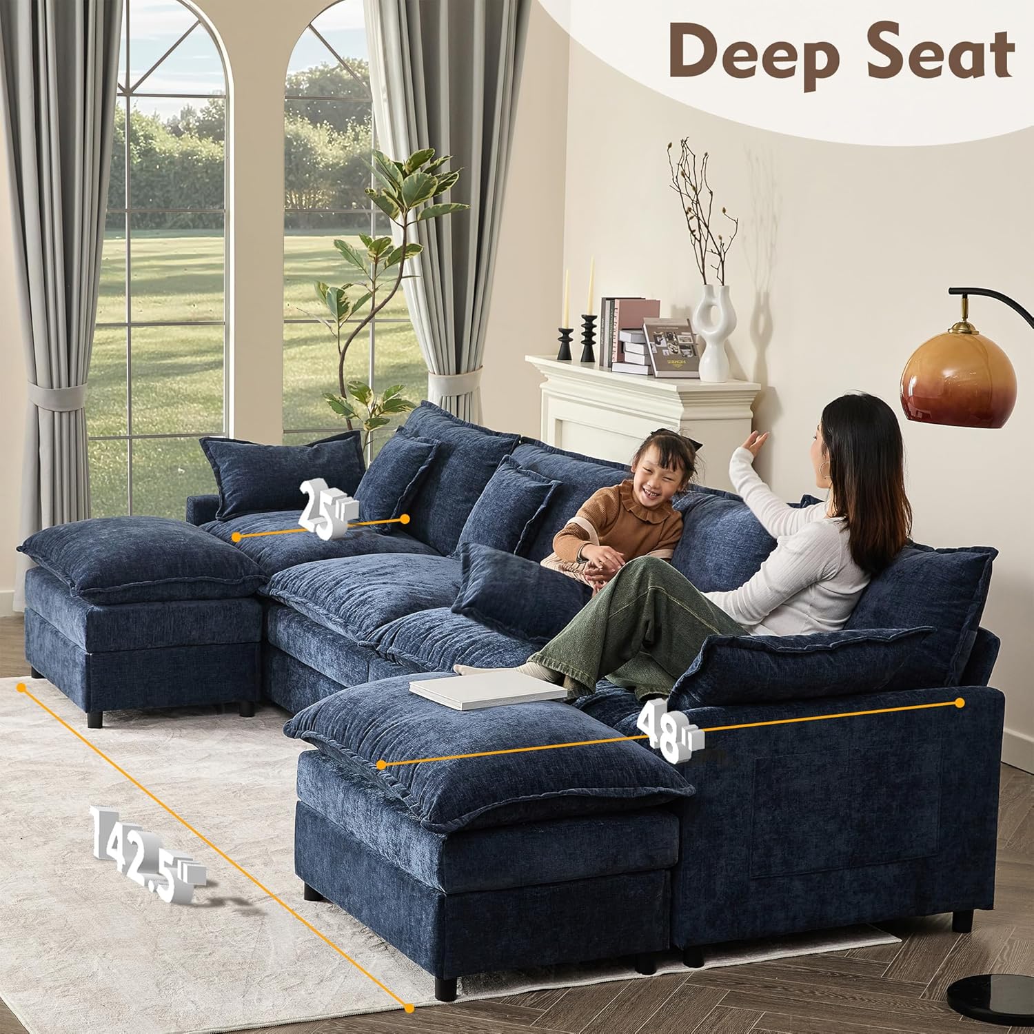 108 Inch U Shape Sofa Sectional Sofa Comfortable Cloud Sofa Living Room Deep Seat Sofa