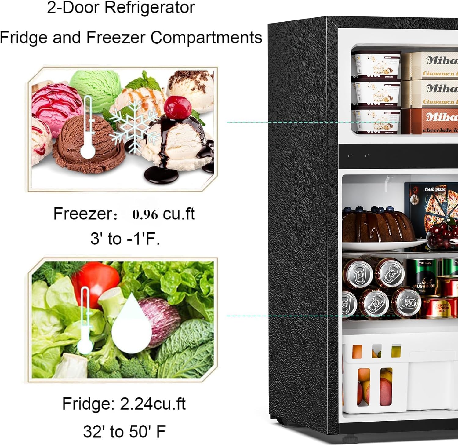 Antarctic Star Compact Mini Refrigerator Separate Freezer Small Fridge Double 2-Door