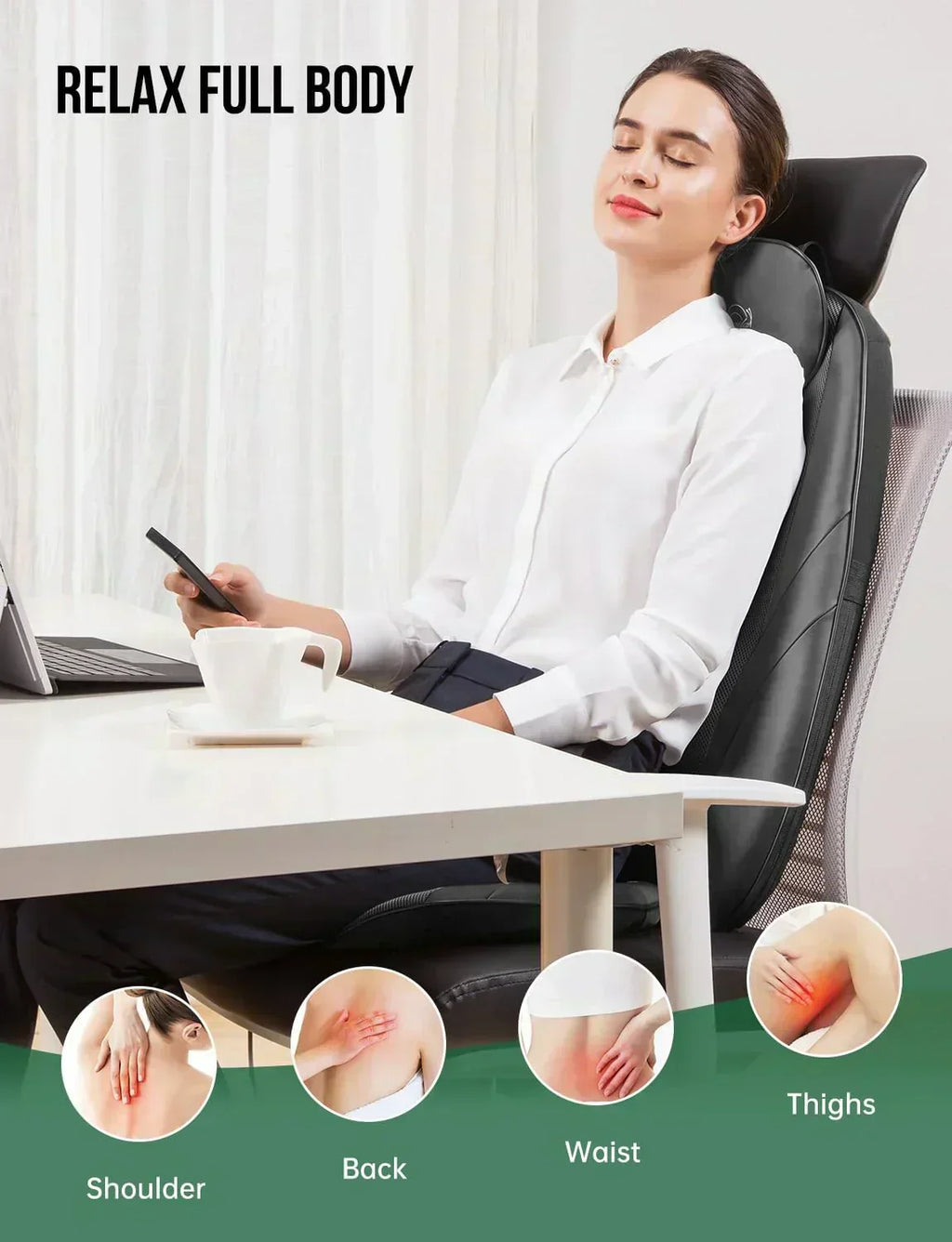 Snailax Shiatsu Massage Cushion with Heat Massage Chair Pad Kneading Back Massager for Home