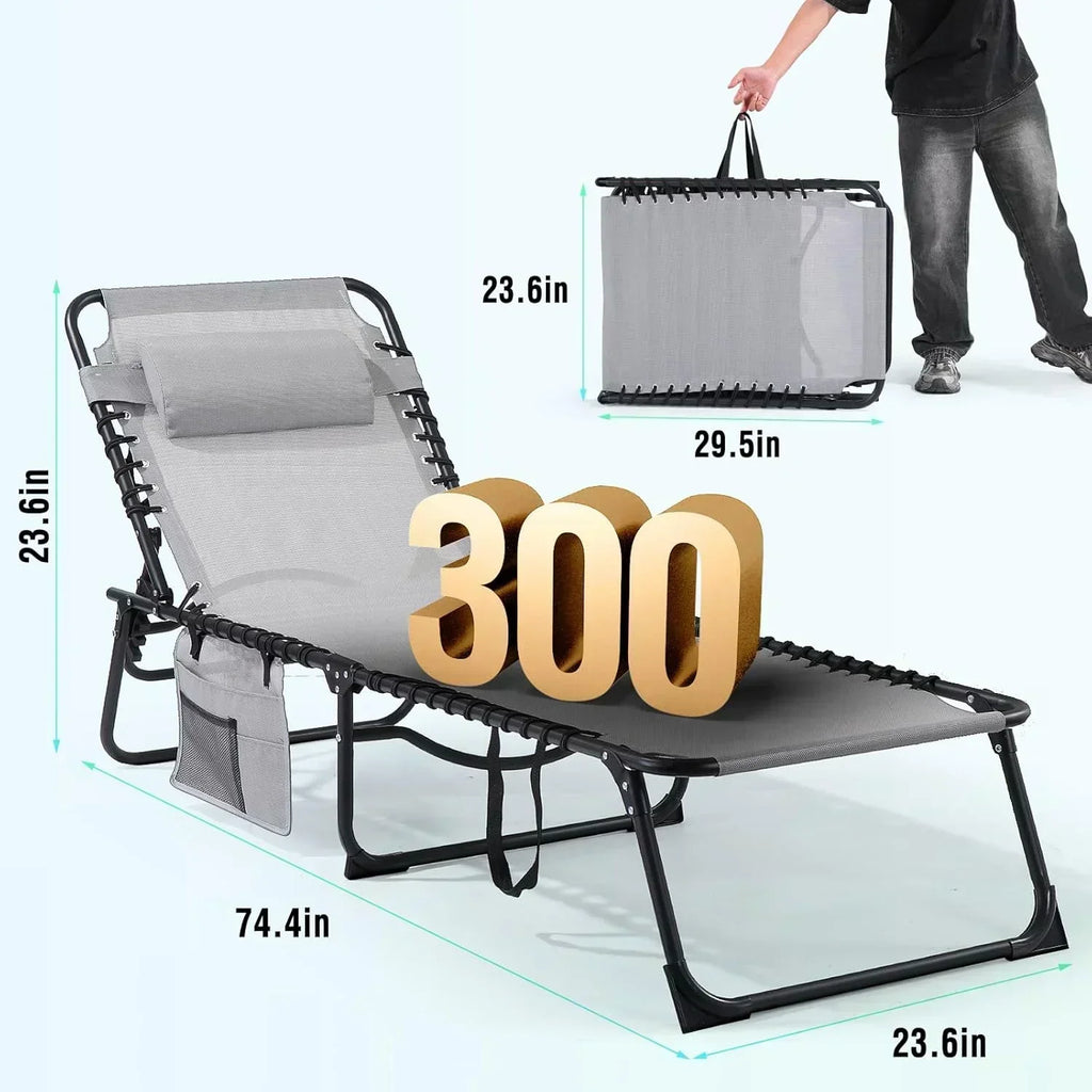 Unovivy Outdoor Chaise Lounge Chairs Portable Folding Pool Lounge Chair with Reclining Back