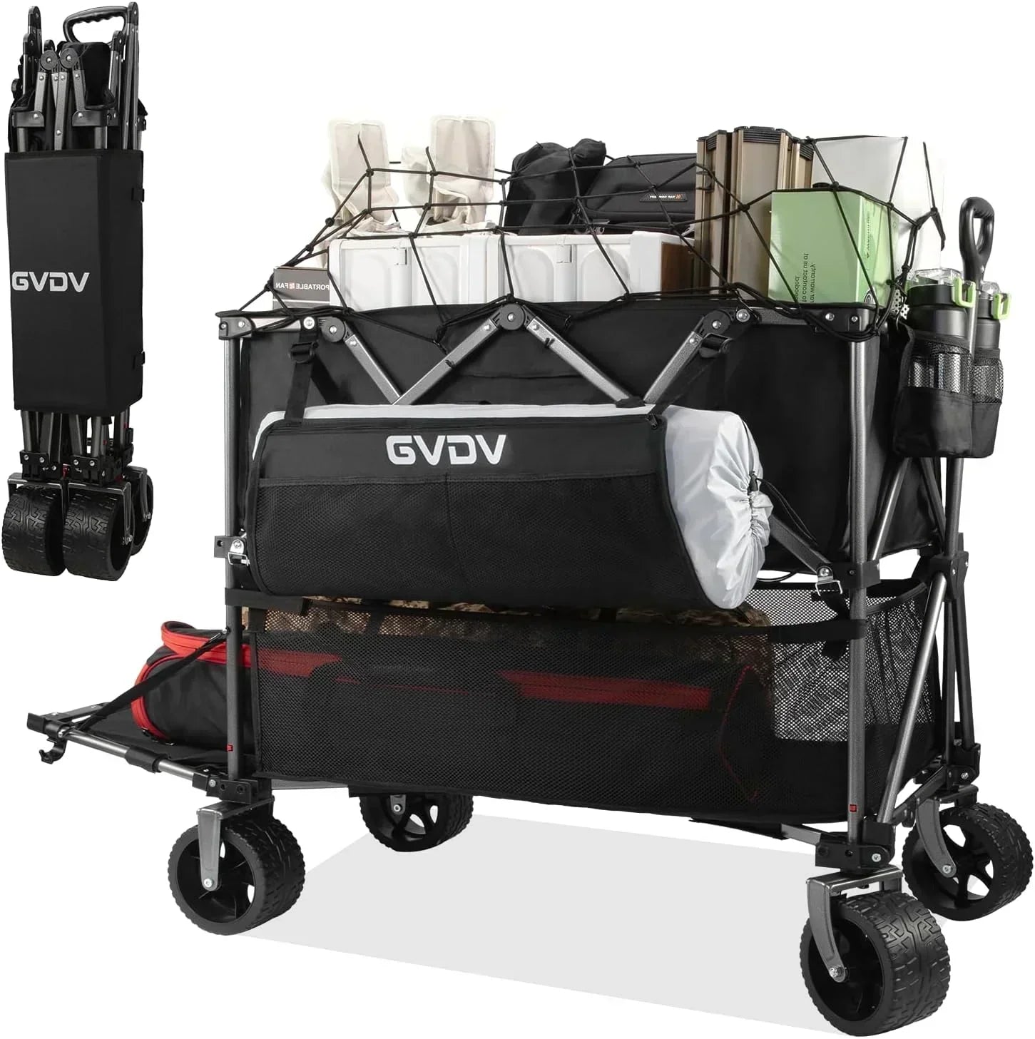 Double-decker cart 500 lb capacity 400 liter foldable cart all-terrain wheels foldable cart