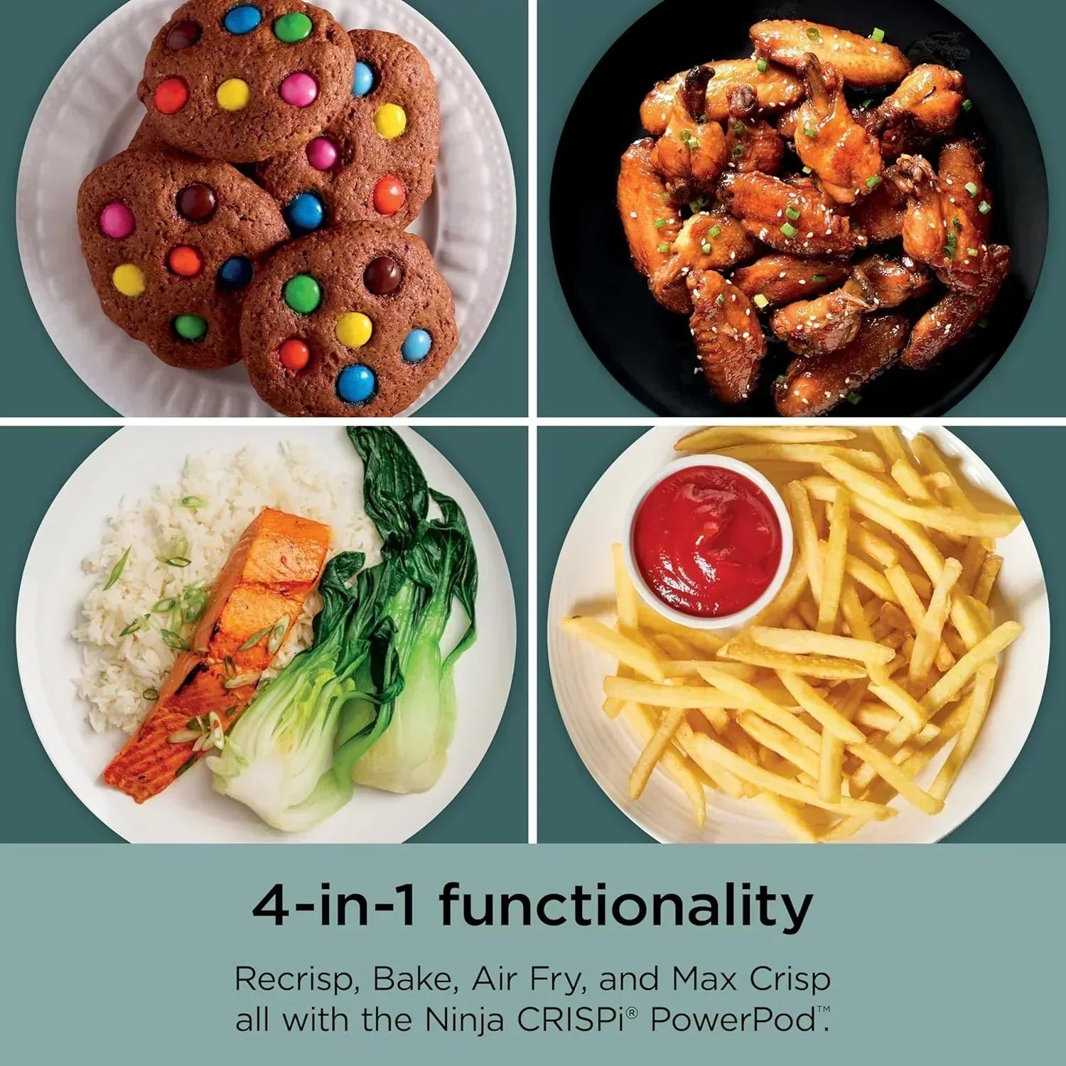 Ninja Crispi 4 in 1 Portable Glass Air Fryer Cooking System 4QT 6 Cup TempWare Glass Containers