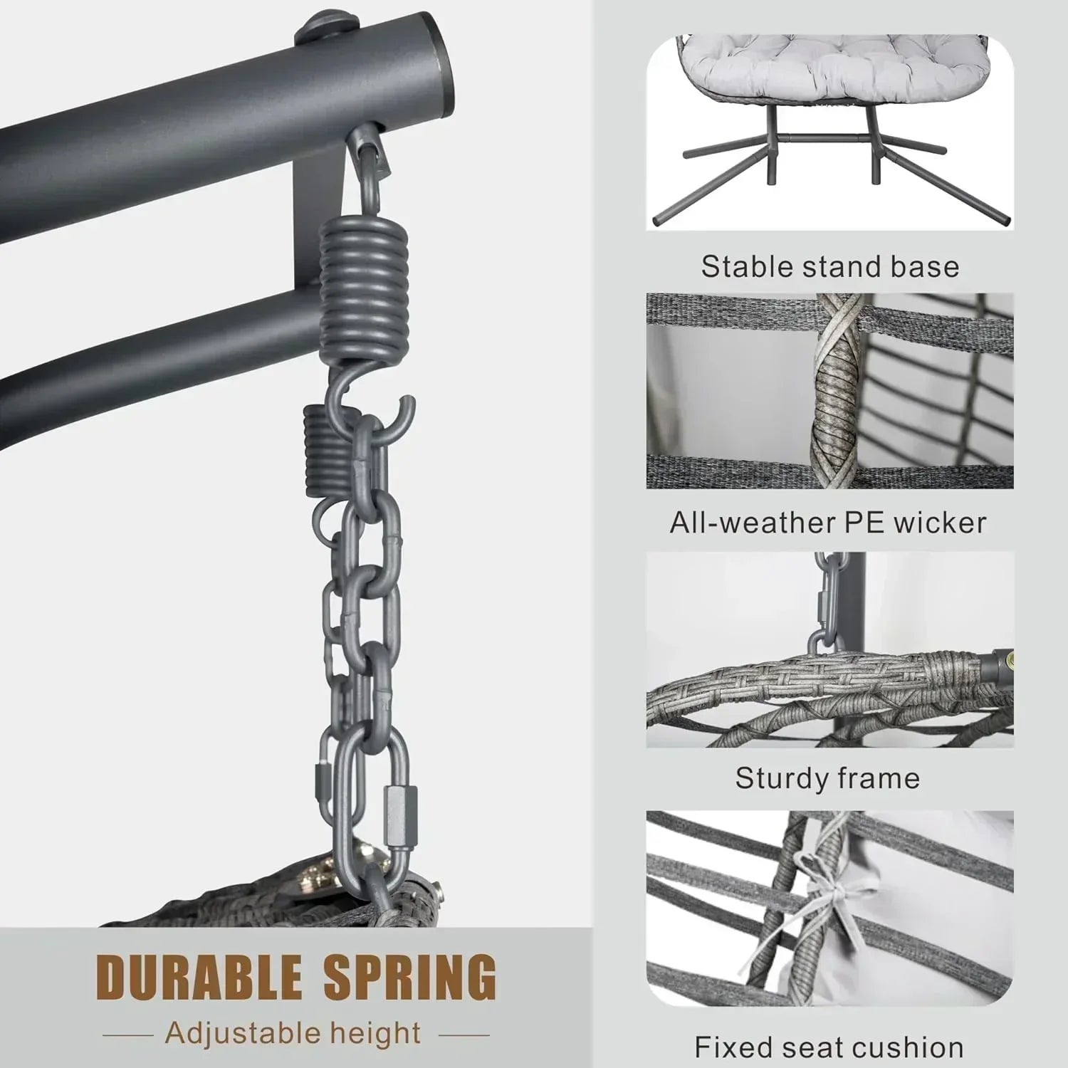 HWB Hanging Egg Chair with Stand Patio Wicker Hammock Egg Swing Chair Cushion for Bedroom