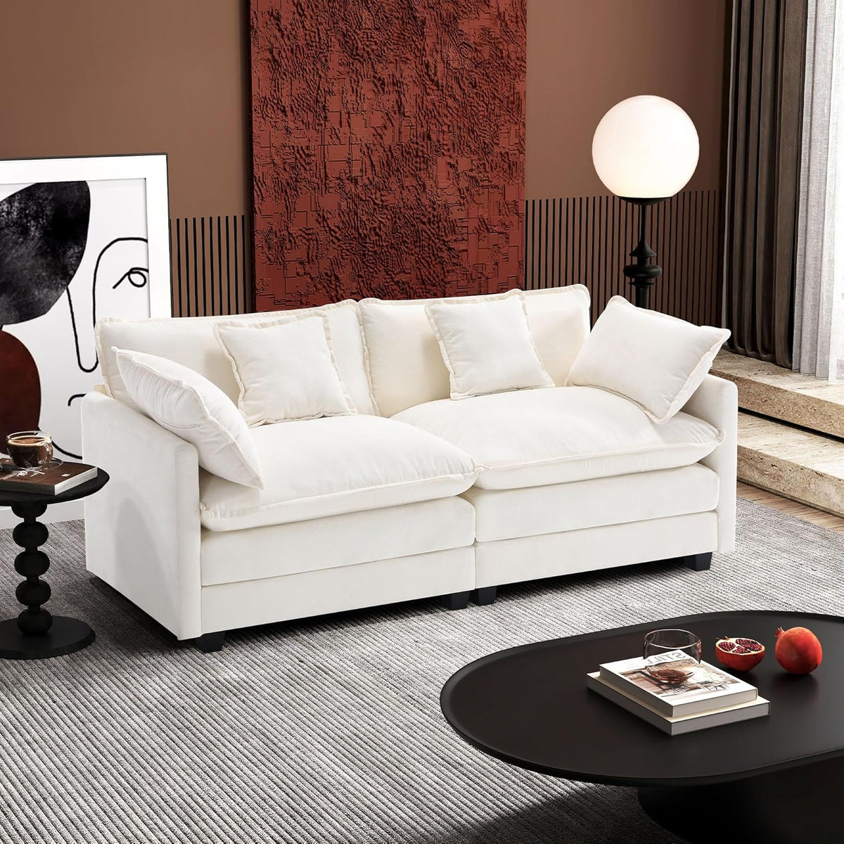 111.4 Inch L Shaped Modern Sofa Modular Cloud Sofa with Ottoman 4 Seater Chenille Deep Seat Sofa