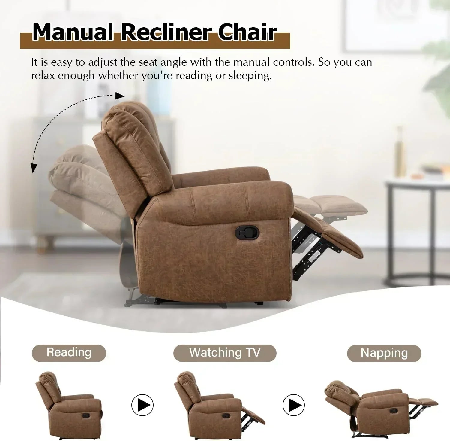 Leather recliner classic traditional manual recliner single sofa for living room