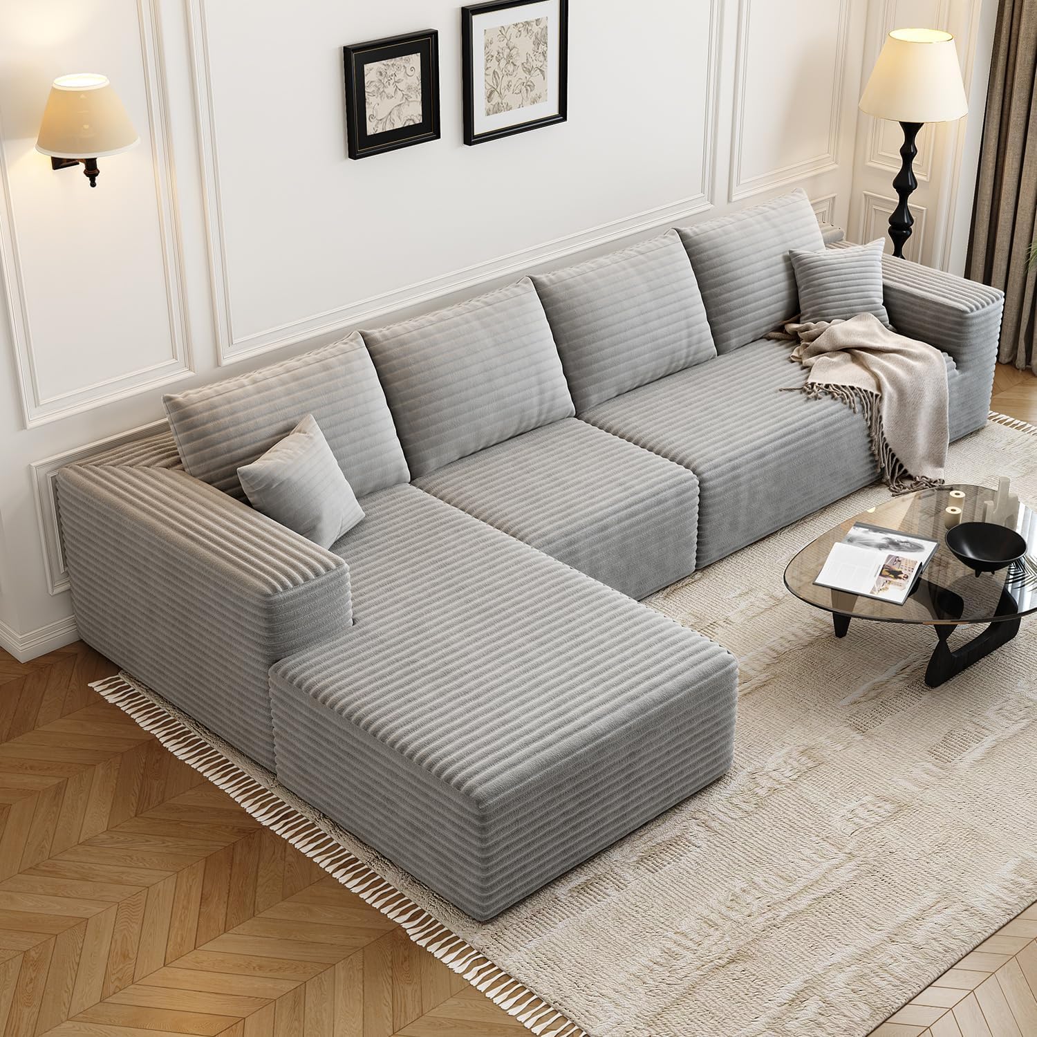 107.5 inch Cloud Modular Sectional Sofa with L-Shaped Chaise Lounge, Modern Minimalist Upholstered Sofa Deep Seating Corner Sofa