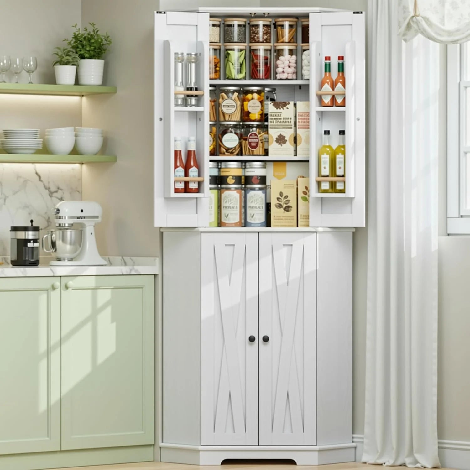 IRONCK Corner Cabinet 72 H Kitchen Pantry Storage Cabinet