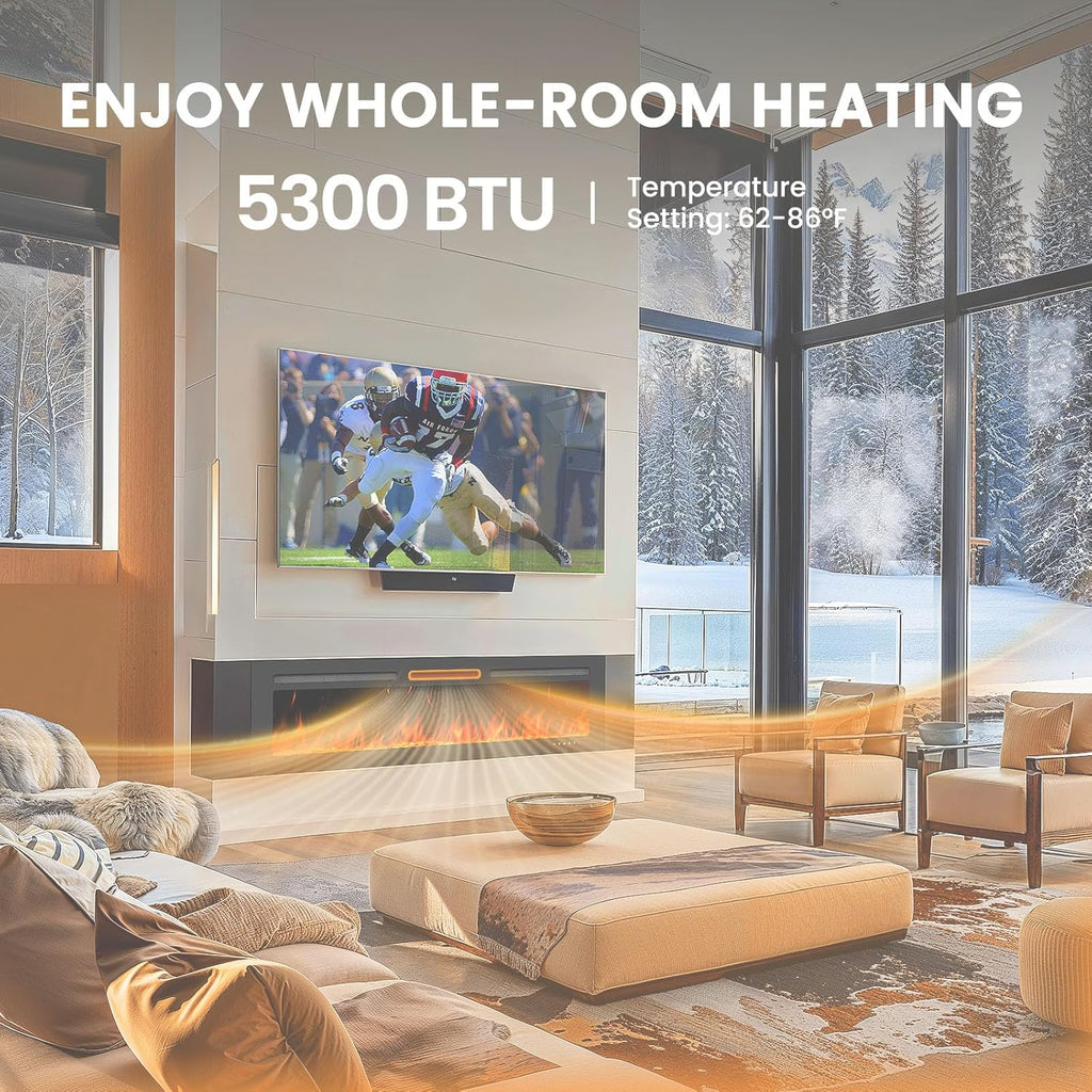 50 Smart Electric Fireplace 5300 BTU Heat Output Wall-Mount Built-In Electric Fireplace