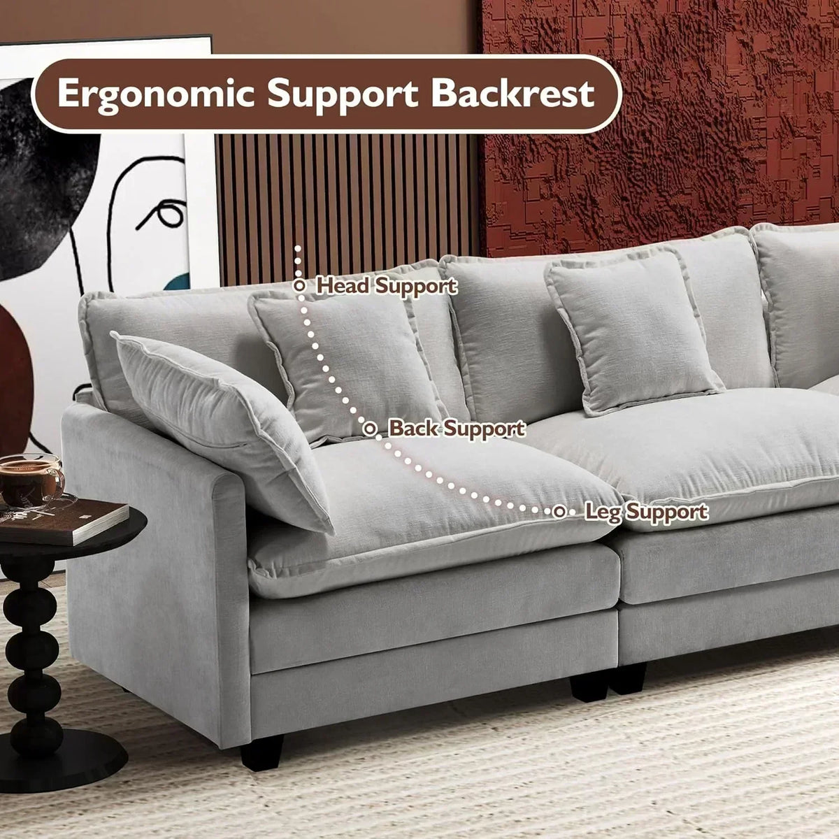 111.4 Inch L Shaped Modern Sofa Modular Cloud Sofa with Ottoman 4 Seater Chenille Deep Seat Sofa